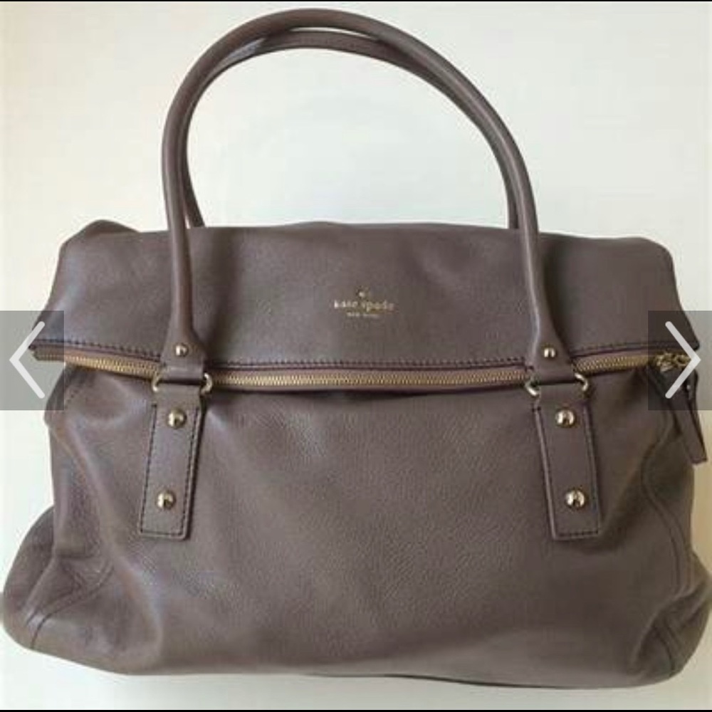 Kate Spade fold over gray leather handbag large